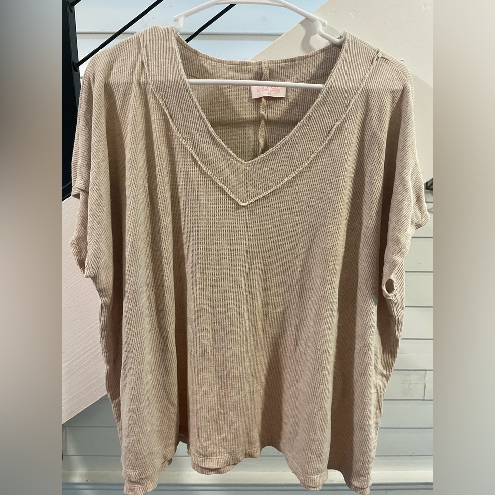 Pink Lily Waffle VNeck Tshirt